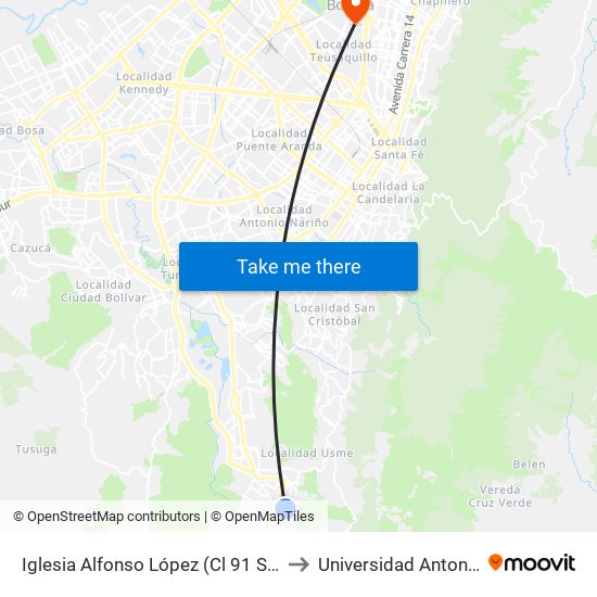 Iglesia Alfonso López (Cl 91 Sur - Kr 4 Este) to Universidad Antonio Nariño map