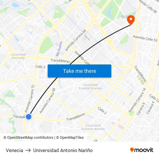 Venecia to Universidad Antonio Nariño map