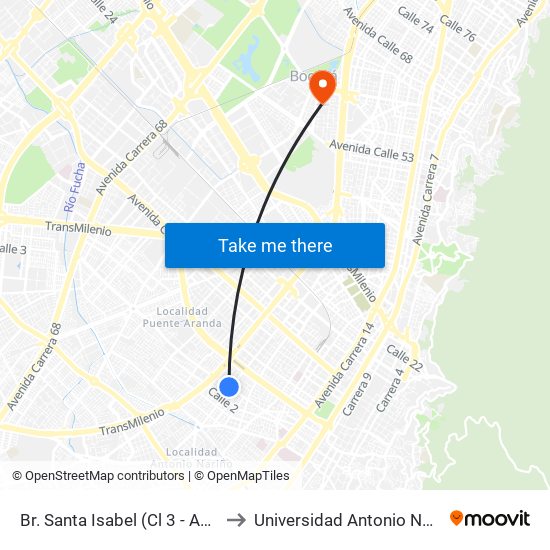 Br. Santa Isabel (Cl 3 - Ak 27) to Universidad Antonio Nariño map