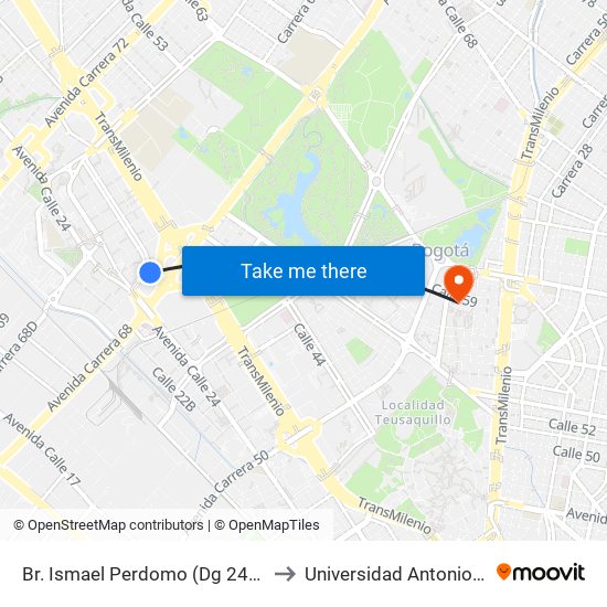 Br. Ismael Perdomo (Dg 24c - Tv 68) to Universidad Antonio Nariño map