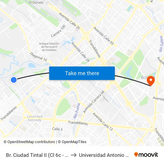 Br. Ciudad Tintal II (Cl 6c - Kr 94) to Universidad Antonio Nariño map