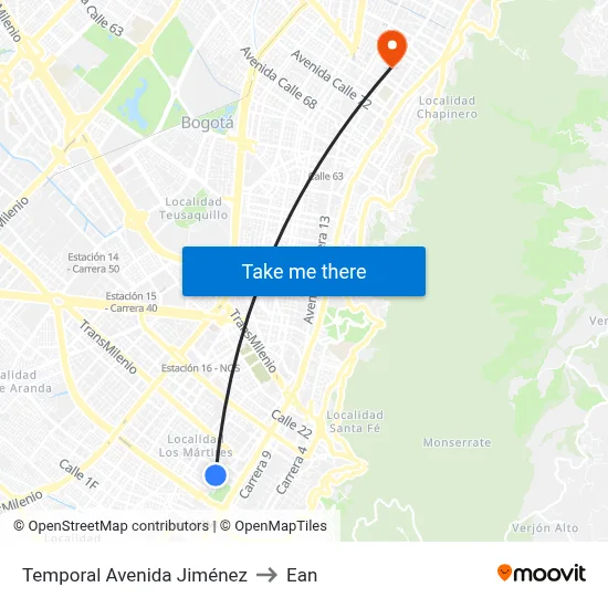 Temporal Avenida Jiménez to Ean map