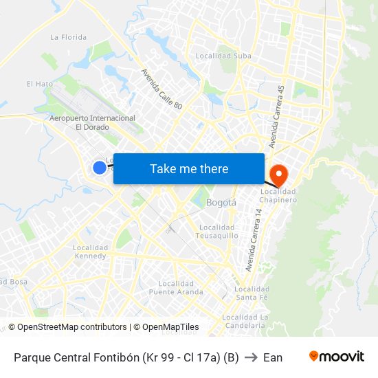 Parque Central Fontibón (Kr 99 - Cl 17a) (B) to Ean map