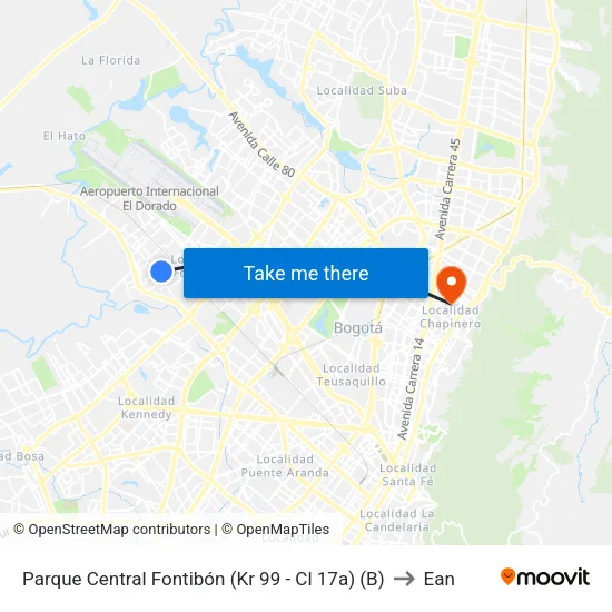 Parque Central Fontibón (Kr 99 - Cl 17a) (B) to Ean map