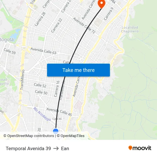 Temporal Avenida 39 to Ean map