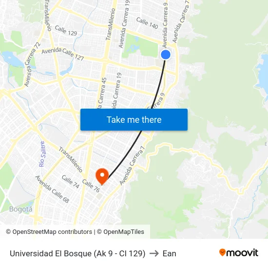 Universidad El Bosque (Ak 9 - Cl 129) to Ean map