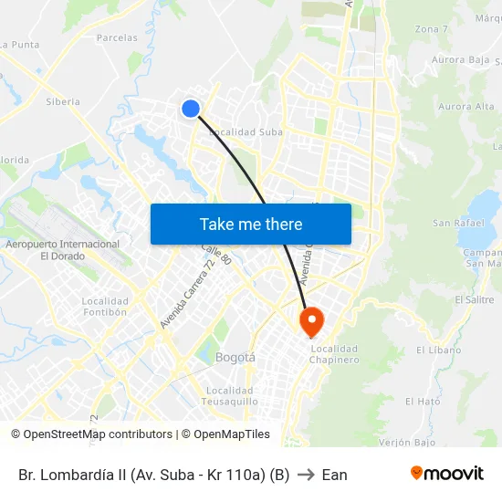Br. Lombardía II (Av. Suba - Kr 110a) (B) to Ean map
