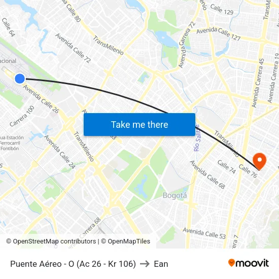 Puente Aéreo - O (Ac 26 - Kr 106) to Ean map