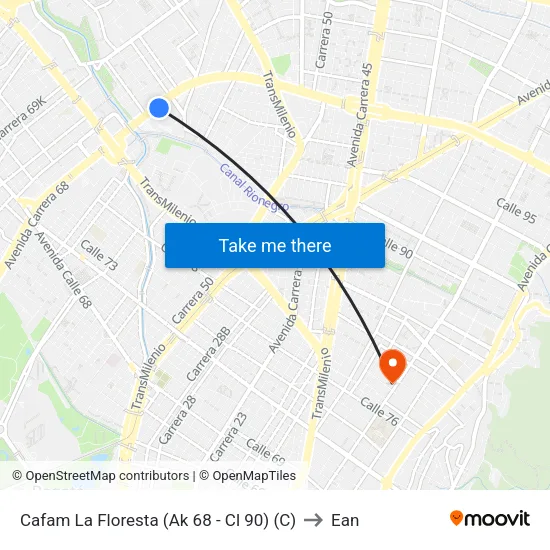 Cafam La Floresta (Ak 68 - Cl 90) (C) to Ean map