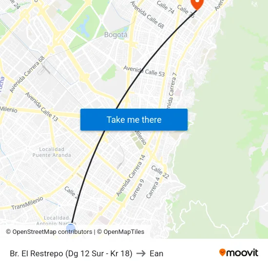 Br. El Restrepo (Dg 12 Sur - Kr 18) to Ean map