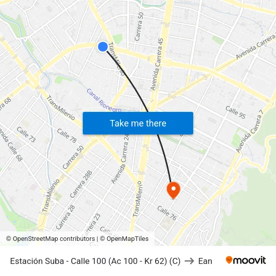 Estación Suba - Calle 100 (Ac 100 - Kr 62) (C) to Ean map