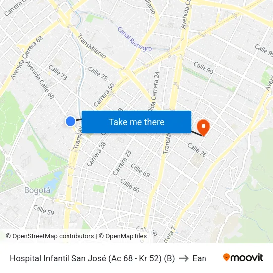 Hospital Infantil San José (Ac 68 - Kr 52) (B) to Ean map