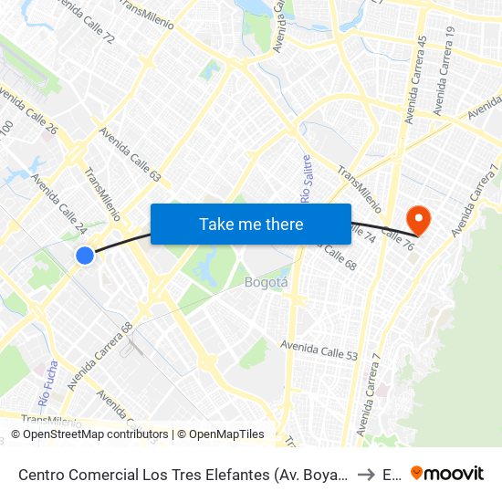 Centro Comercial Los Tres Elefantes (Av. Boyacá - Cl 23) (C) to Ean map
