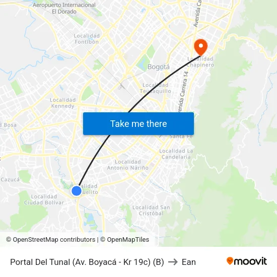 Portal Del Tunal (Av. Boyacá - Kr 19c) (B) to Ean map