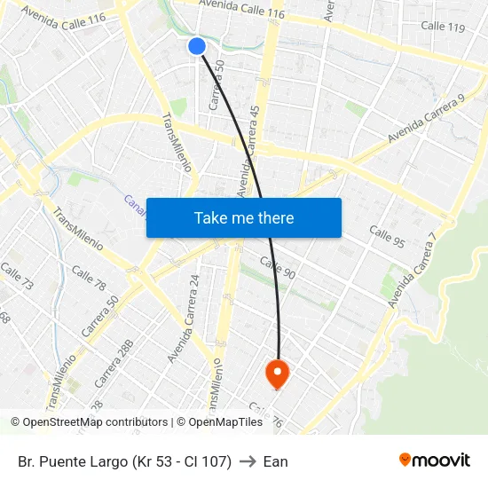 Br. Puente Largo (Kr 53 - Cl 107) to Ean map