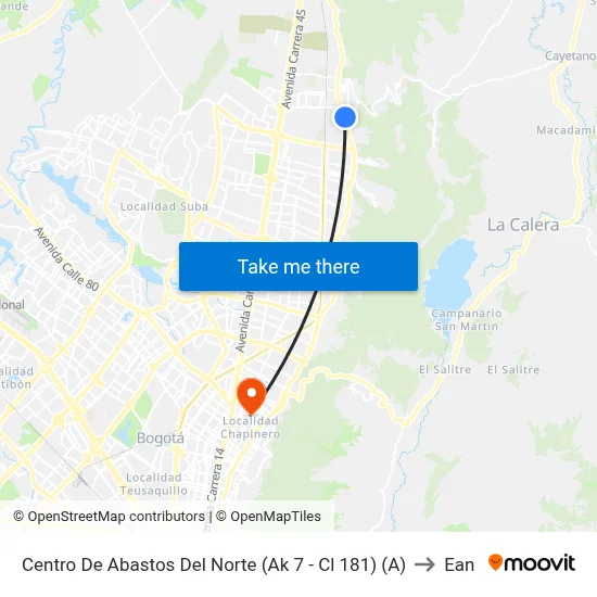 Centro De Abastos Del Norte (Ak 7 - Cl 181) (A) to Ean map