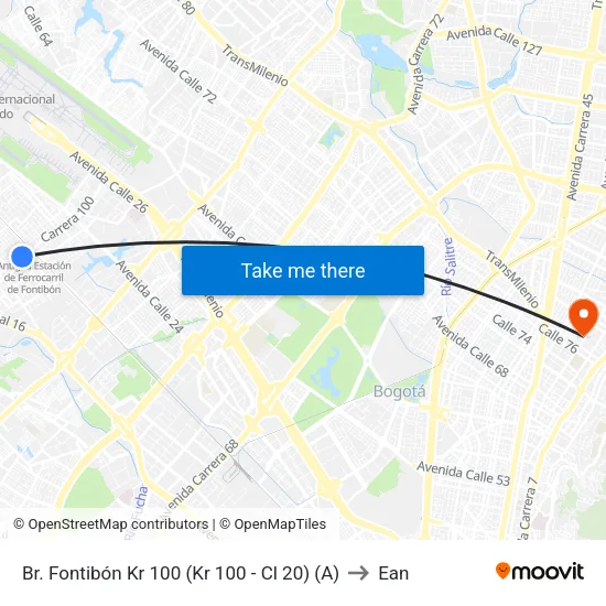Br. Fontibón Kr 100 (Kr 100 - Cl 20) (A) to Ean map