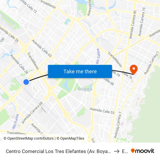 Centro Comercial Los Tres Elefantes (Av. Boyacá - Cl 23) (A) to Ean map