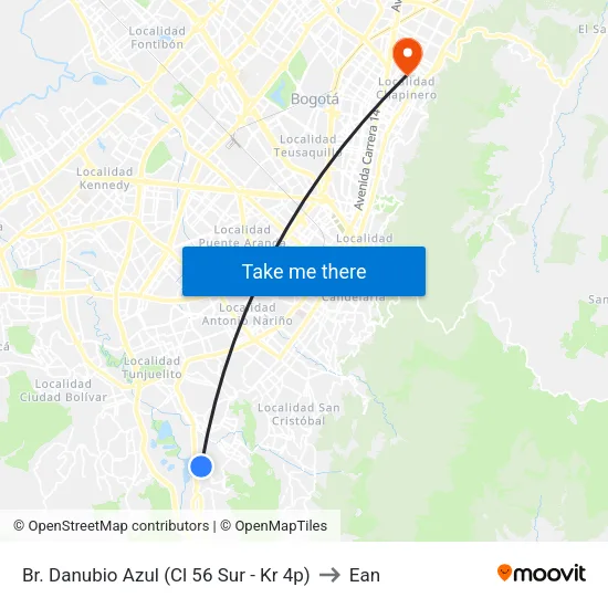 Br. Danubio Azul (Cl 56 Sur - Kr 4p) to Ean map