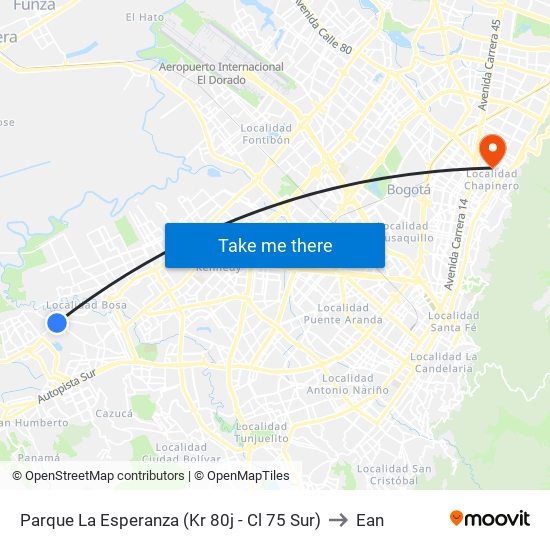 Parque La Esperanza (Kr 80j - Cl 75 Sur) to Ean map