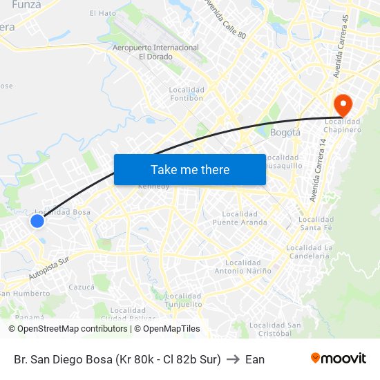 Br. San Diego Bosa (Kr 80k - Cl 82b Sur) to Ean map