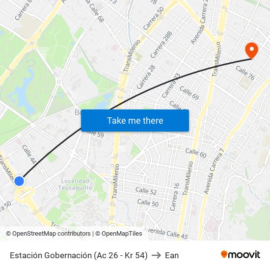 Estación Gobernación (Ac 26 - Kr 54) to Ean map