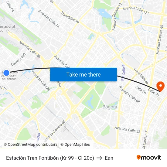 Estación Tren Fontibón (Kr 99 - Cl 20c) to Ean map