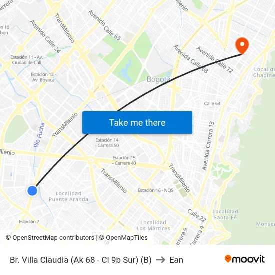 Br. Villa Claudia (Ak 68 - Cl 9b Sur) (B) to Ean map
