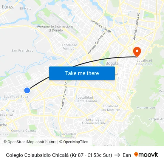 Colegio Colsubsidio Chicalá (Kr 87 - Cl 53c Sur) to Ean map