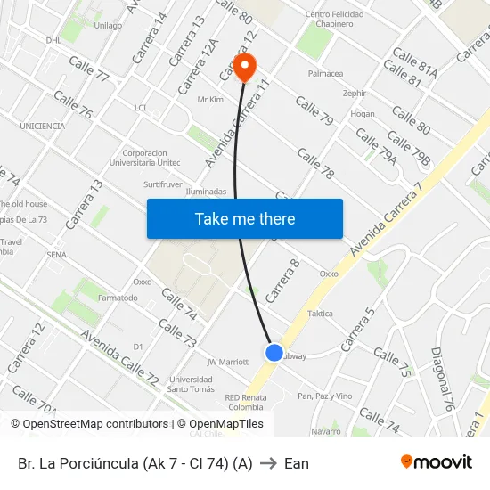 Br. La Porciúncula (Ak 7 - Cl 74) (A) to Ean map