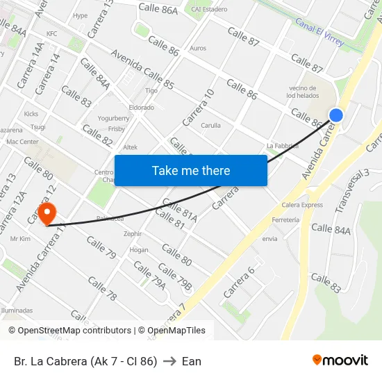 Br. La Cabrera (Ak 7 - Cl 86) to Ean map