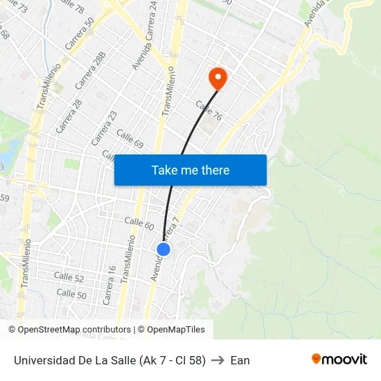 Universidad De La Salle (Ak 7 - Cl 58) to Ean map