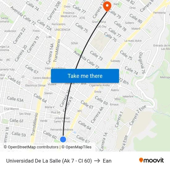 Universidad De La Salle (Ak 7 - Cl 60) to Ean map