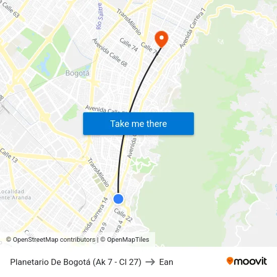 Planetario De Bogotá (Ak 7 - Cl 27) to Ean map