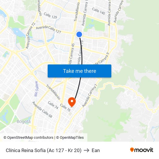 Clínica Reina Sofía (Ac 127 - Kr 20) to Ean map