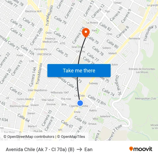 Avenida Chile (Ak 7 - Cl 70a) (B) to Ean map