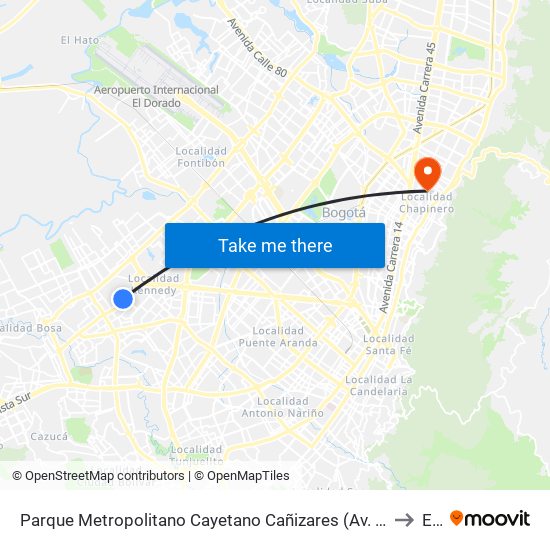 Parque Metropolitano Cayetano Cañizares (Av. A. Mejía - Cl 38 Sur) to Ean map