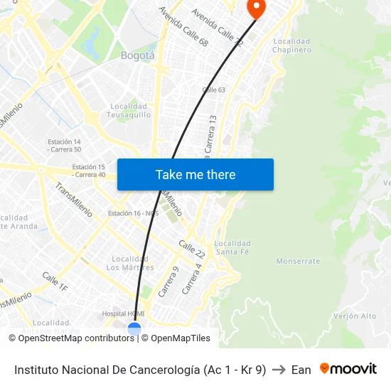 Instituto Nacional De Cancerología (Ac 1 - Kr 9) to Ean map