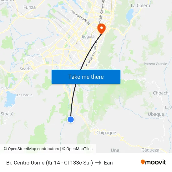 Br. Centro Usme (Kr 14 - Cl 133c Sur) to Ean map
