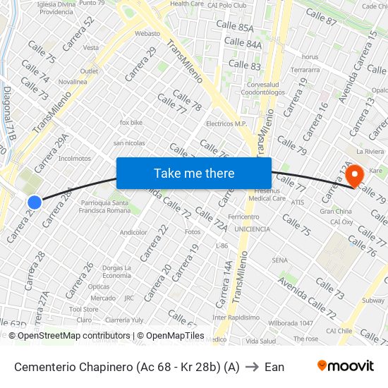 Cementerio Chapinero (Ac 68 - Kr 28b) (A) to Ean map