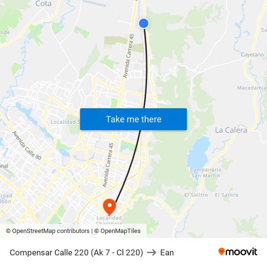 Compensar Calle 220 (Ak 7 - Cl 220) to Ean map