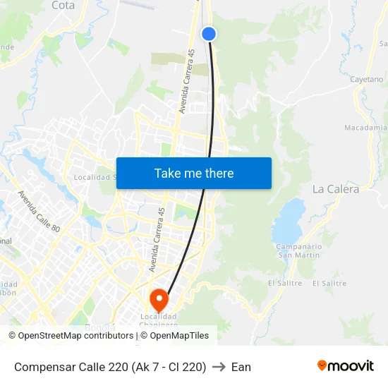 Compensar Calle 220 (Ak 7 - Cl 220) to Ean map