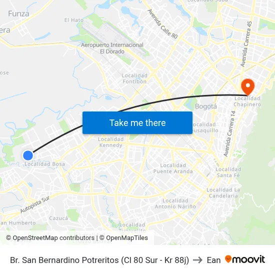 Br. San Bernardino Potreritos (Cl 80 Sur - Kr 88j) to Ean map