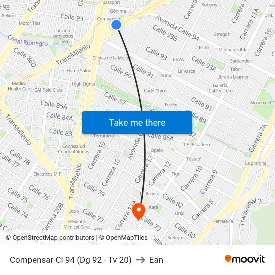 Compensar Cl 94 (Dg 92 - Tv 20) to Ean map