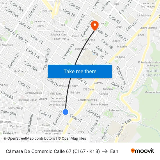 Cámara De Comercio Calle 67 (Cl 67 - Kr 8) to Ean map