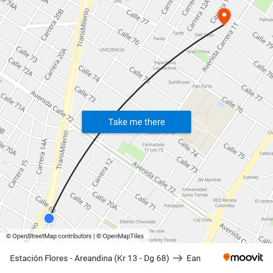 Estación Flores - Areandina (Kr 13 - Dg 68) to Ean map