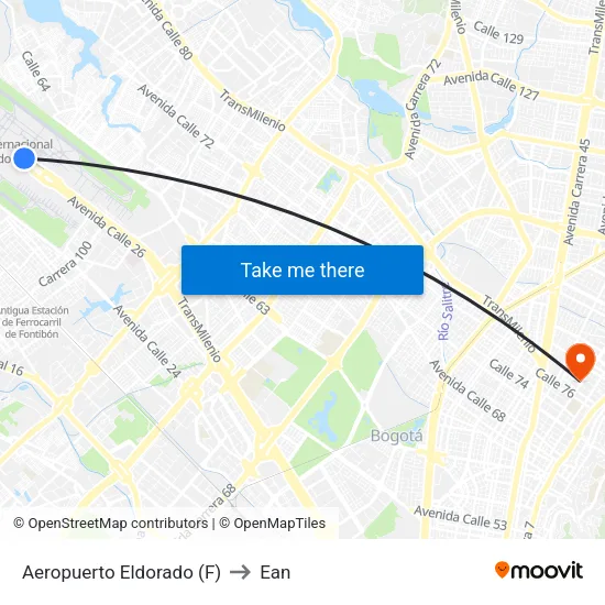 Aeropuerto Eldorado (F) to Ean map