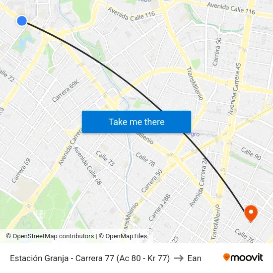 Estación Granja - Carrera 77 (Ac 80 - Kr 77) to Ean map