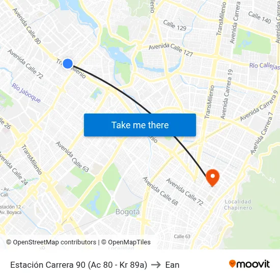 Estación Carrera 90 (Ac 80 - Kr 89a) to Ean map
