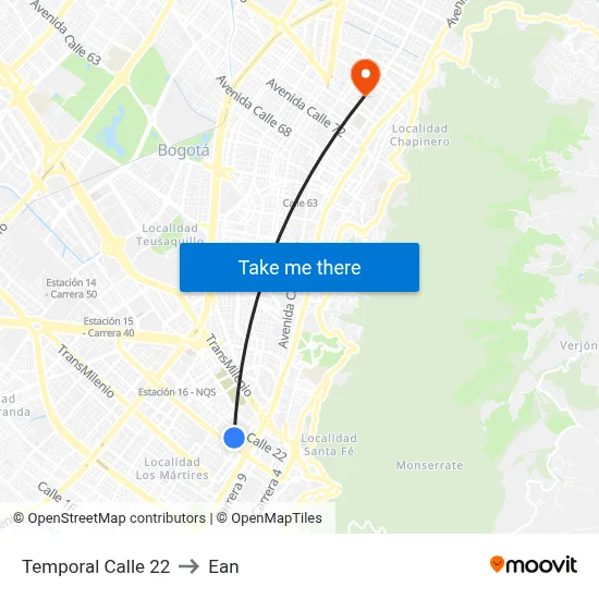 Temporal Calle 22 to Ean map